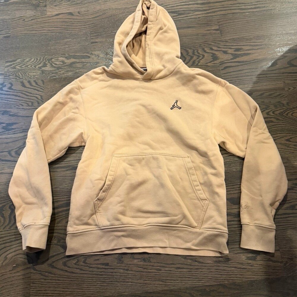 Jordan Essentials Hoodie Men's Small Beige Pullover Embroidered Jumpman